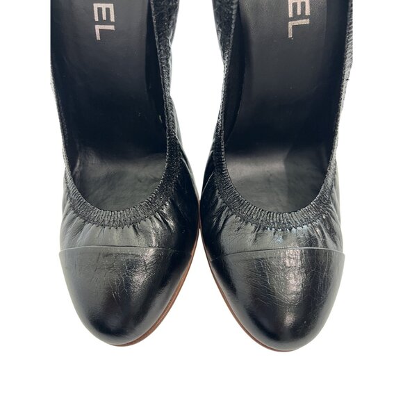 Chanel Cap Toe Leather Pumps in Black - Picture 3 of 7
